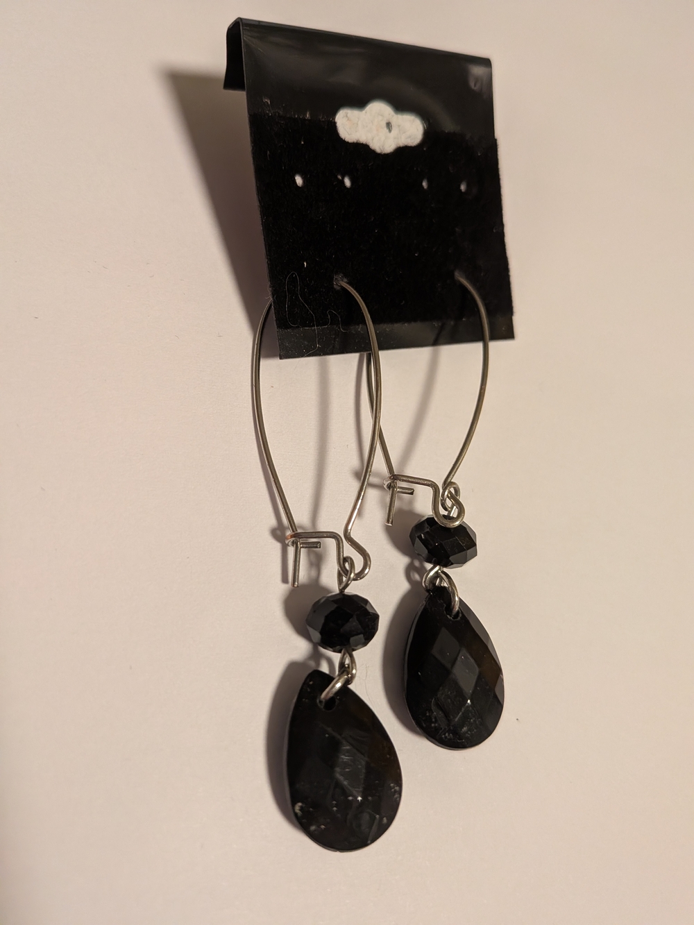 Elegant Black Faceted Teardrop Dangle‎ Earrings